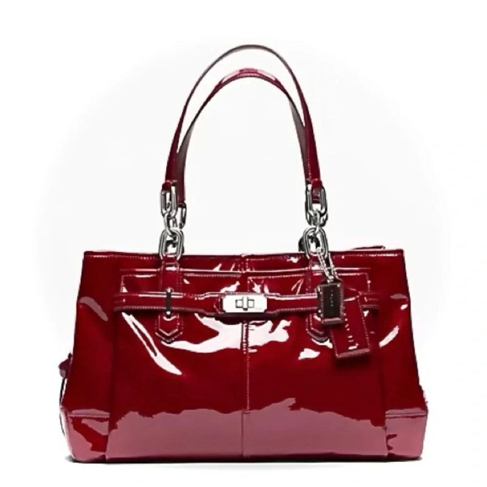 ✅ Sold ✅ Y2K Coach Chelsea Jayden Burgundy Patent Leather Tote Handbag Satchel - Picture 3 of 16